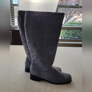 Blue Suede Knee-High Low Heel Boots Women's Size 8.5M